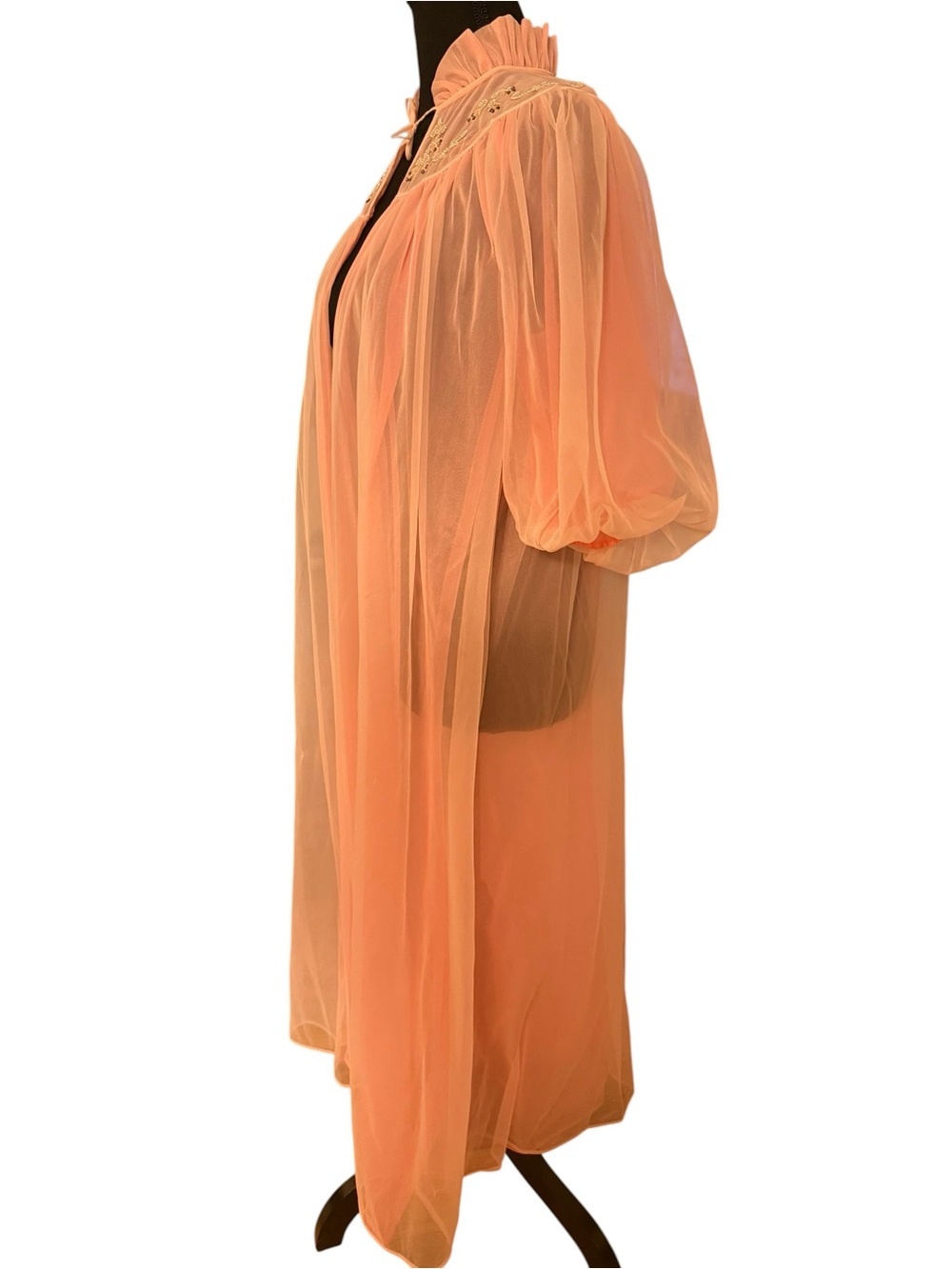 Vintage 60s pink Parfait Robe Babydoll Peignoir Classy Beaded One Size - Picture 7 of 8
